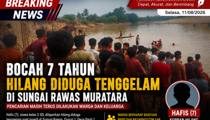 Bocah 7 Tahun Hilang Tenggelam di Sungai Rawas,Pencarian Masih Berlangsung